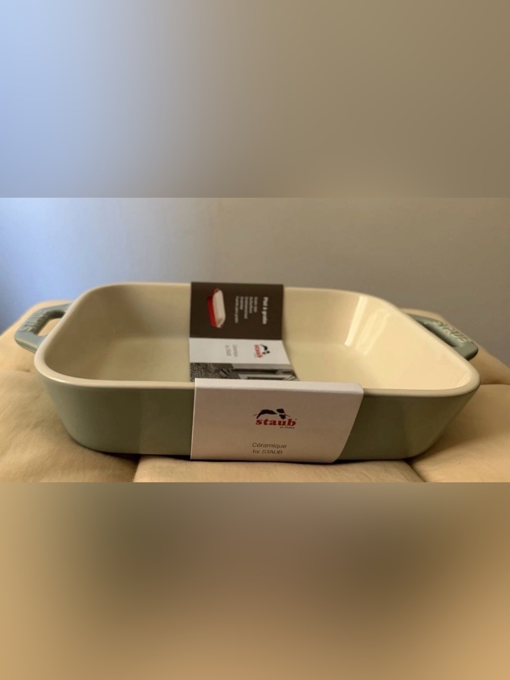 STAUB Ceramic Rectangular Gratin Baking Dish Eucalyptus 7.5x6 New
